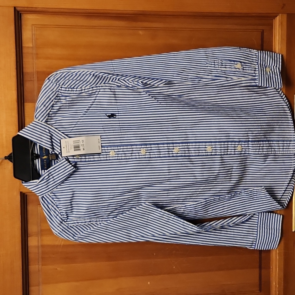 NEW, Ralph Lauren, long sleeve boys button uo, 10/12